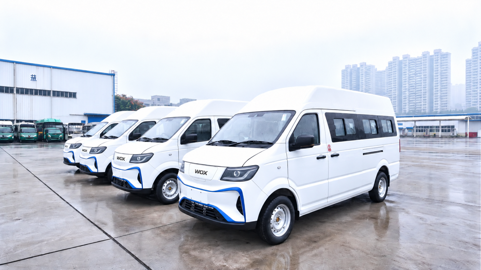 WOX 5.4 m electric passenger solution — fleet of WOX-branded vehicles for shuttle, branch and short-distance services