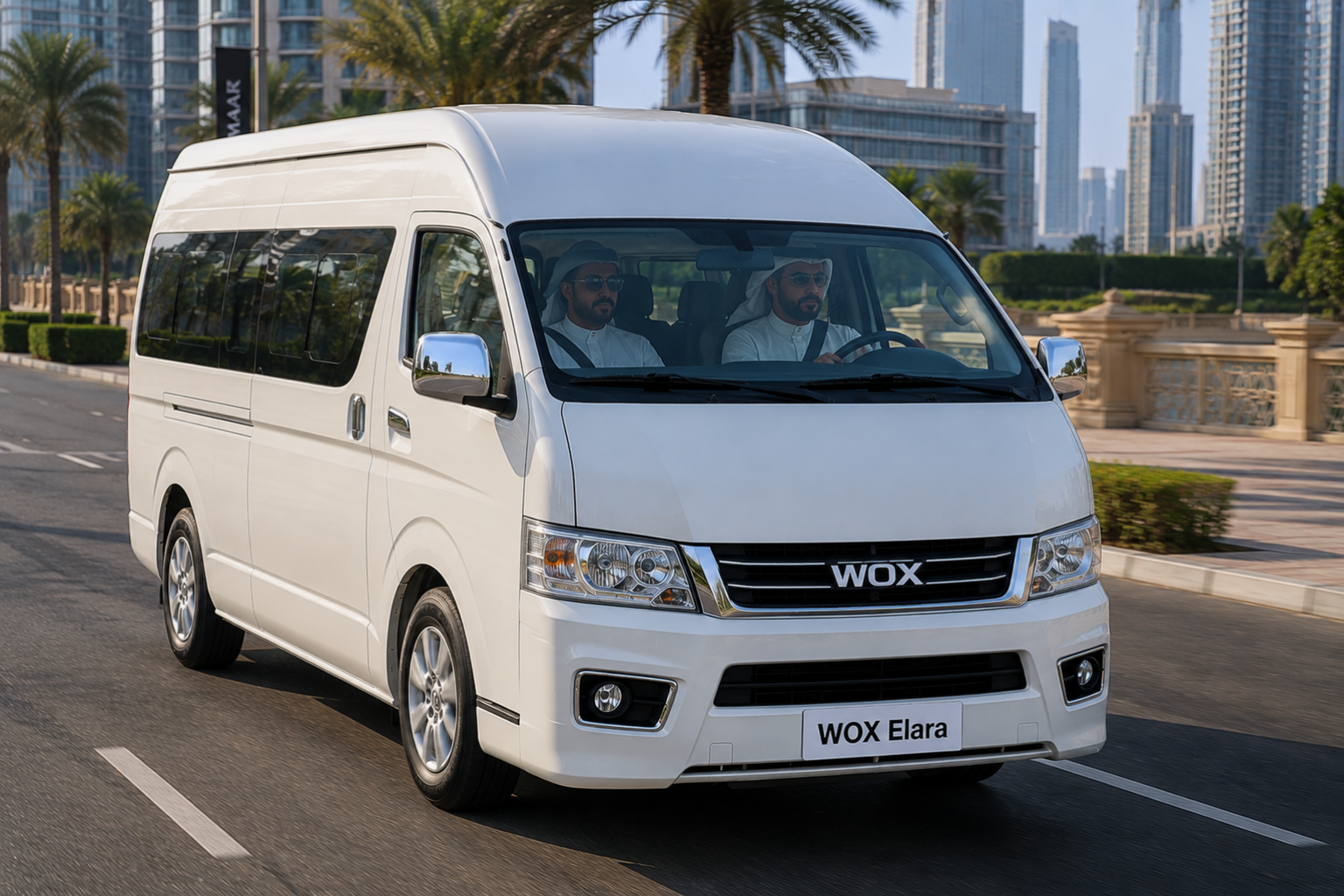 WOX ELARA minibus driving in Dubai