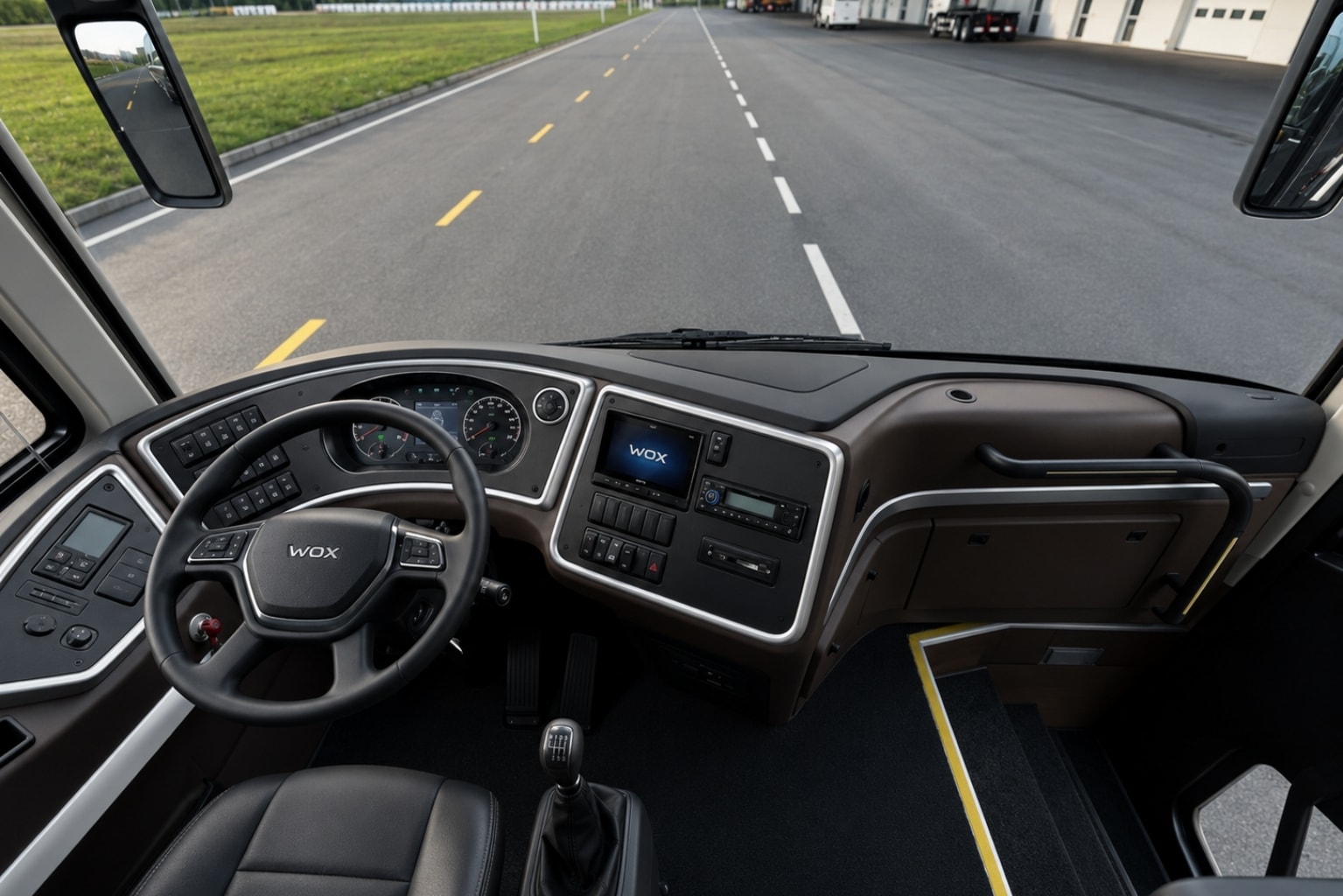 WOX HORIZON driver cockpit with WOX branded steering wheel and dashboard