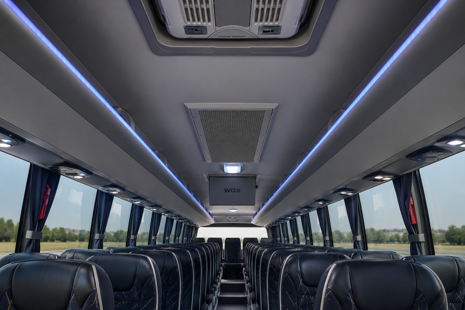 WOX HORIZON luxury coach interior with premium passenger seats and ambient lighting