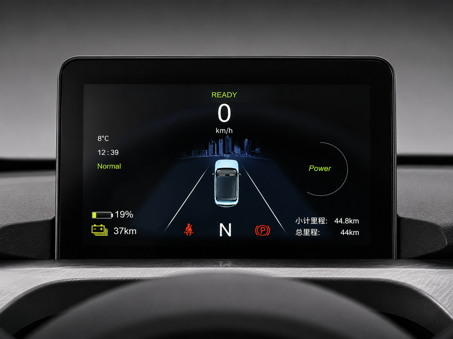 WOX LOOP — digital instrument cluster showing speed, battery and range