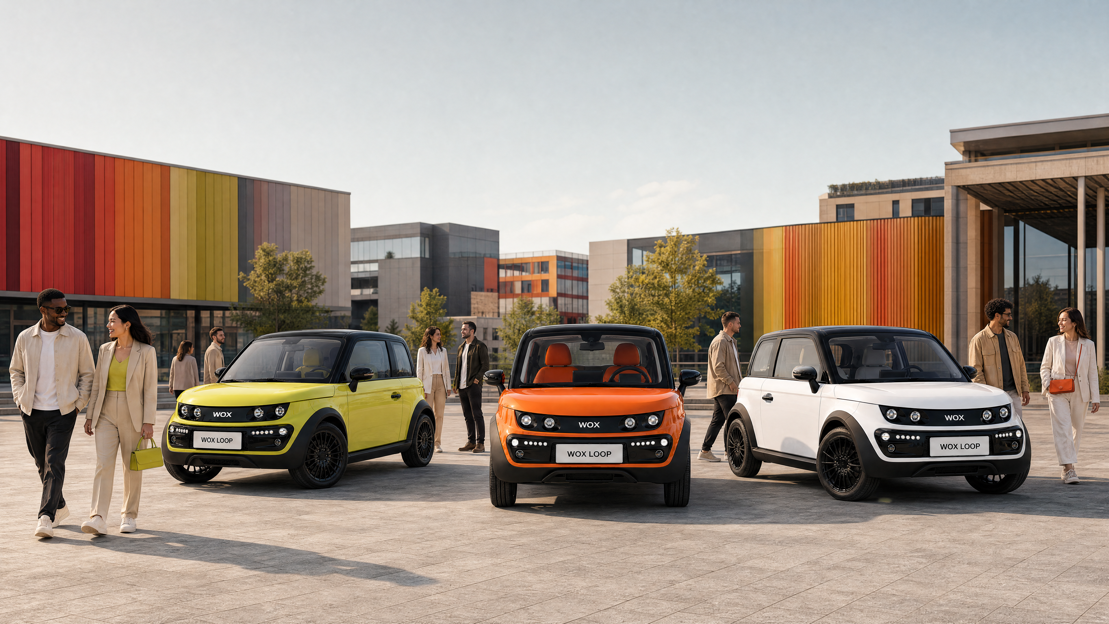 WOX LOOP — Yellow, Orange, White lineup in urban plaza