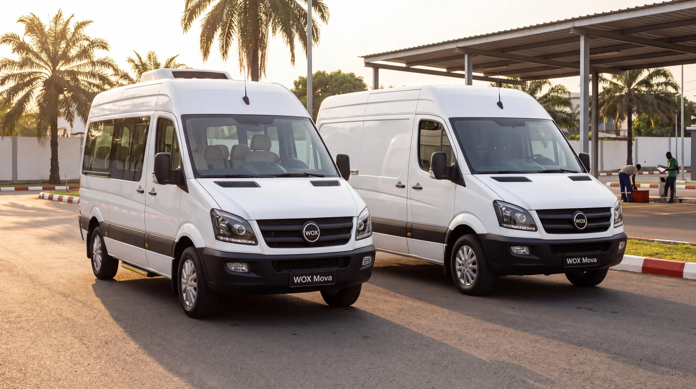 WOX MOVA Diesel Minibus and Electric Minibus parked side by side