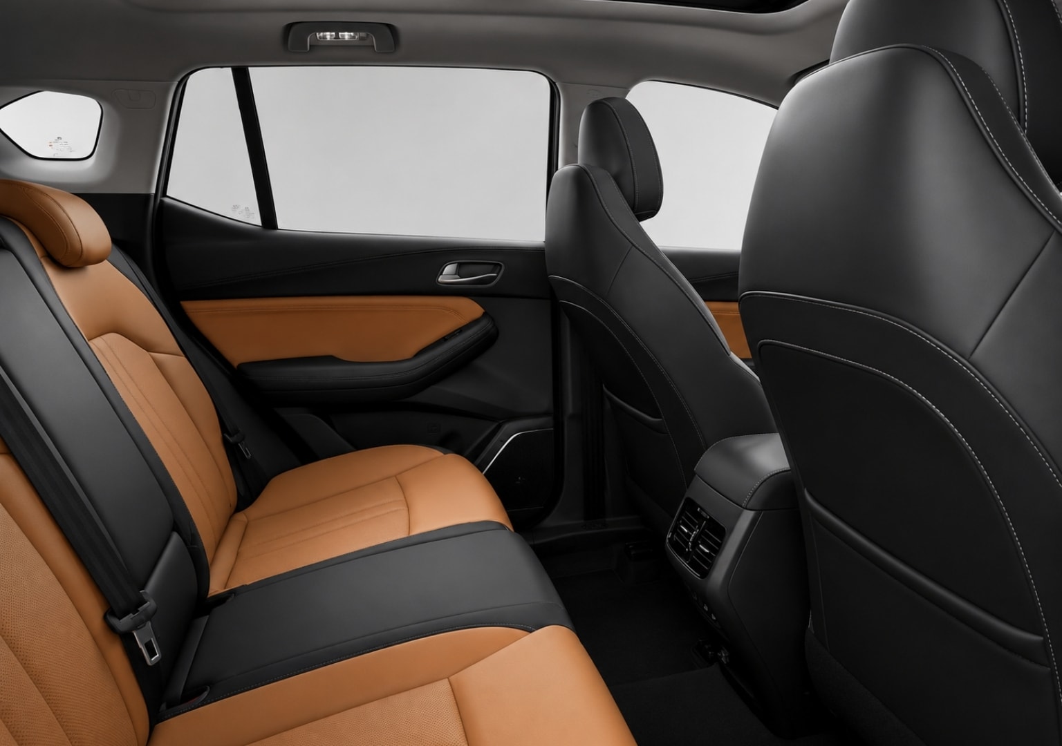 WOX NEO — rear passenger seats close-up with brown leather