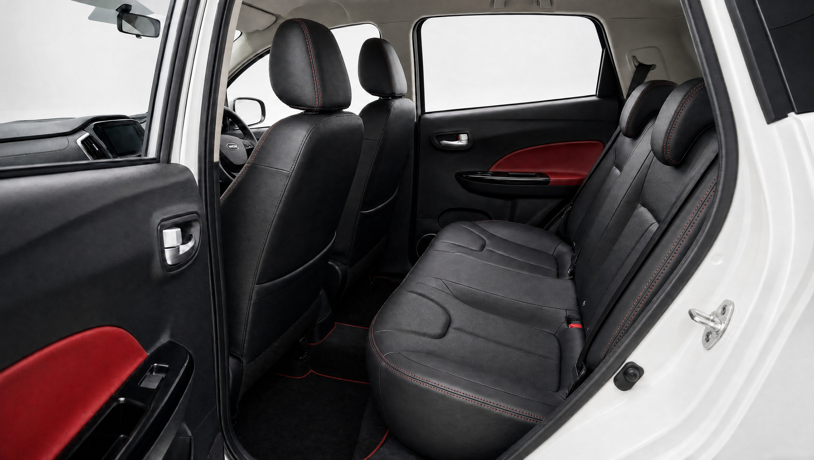 WOX NOVA One interior — rear seats with red accent stitching