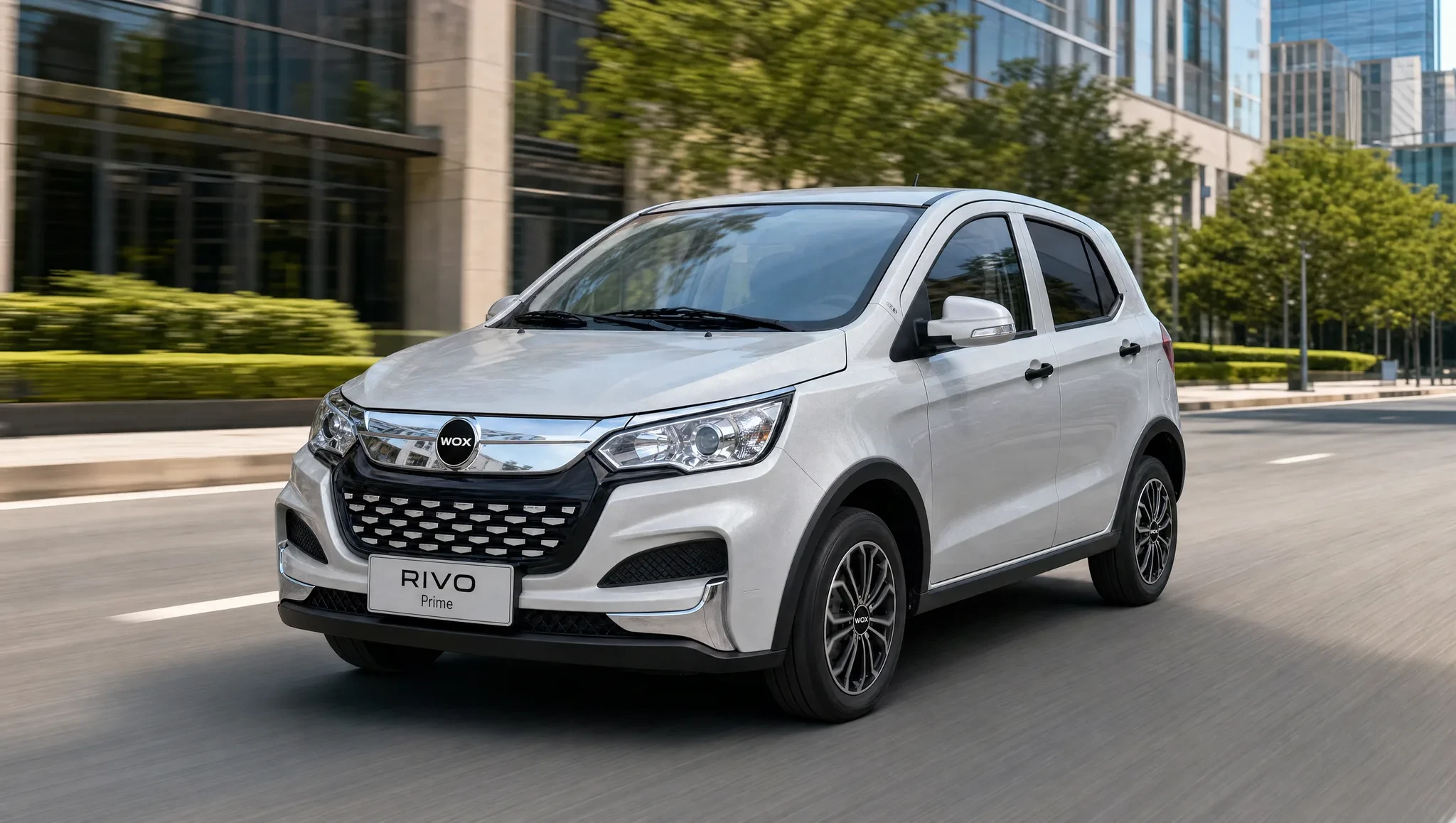 WOX RIVO Prime Silver Grey — driving through city streets